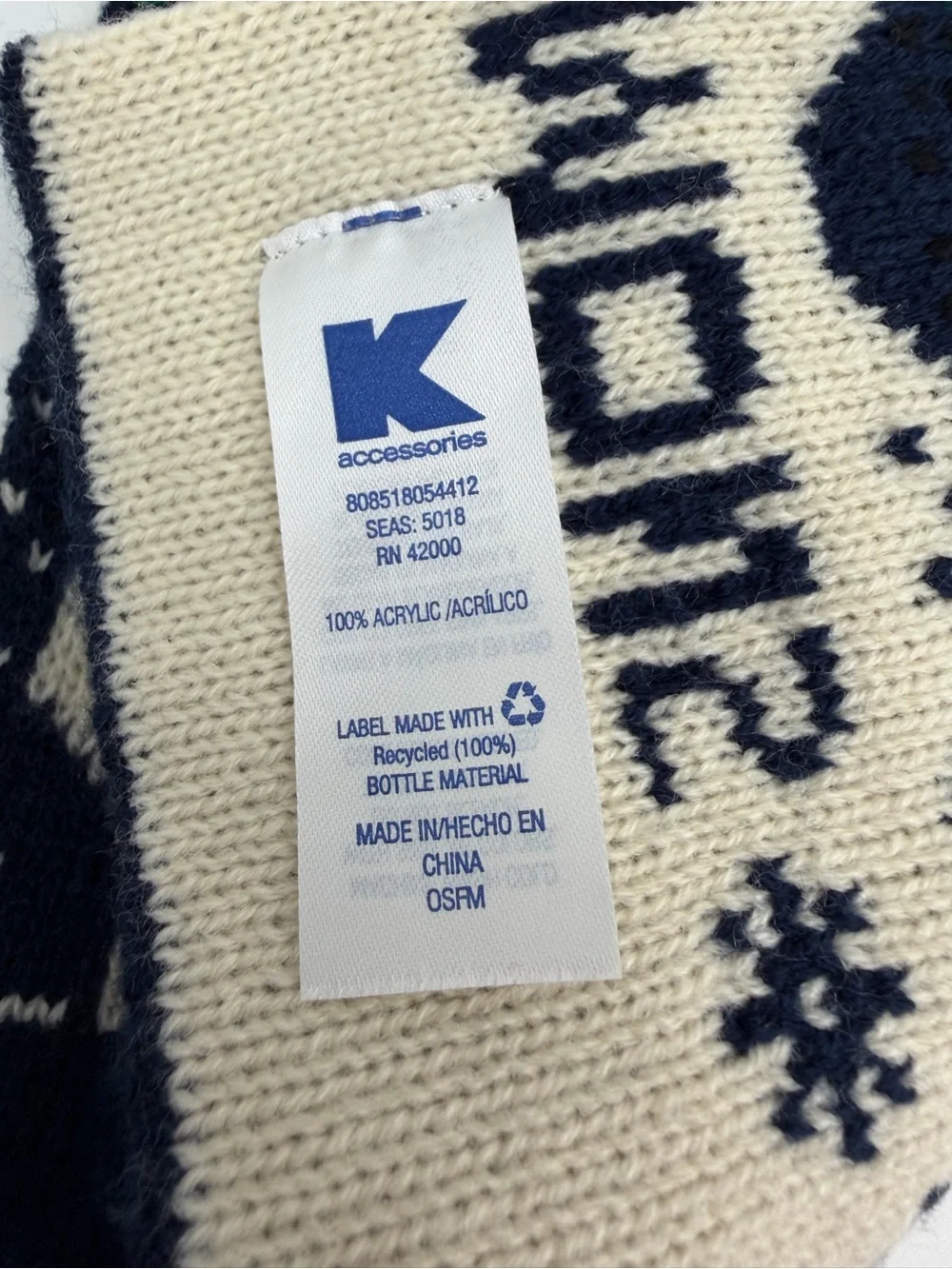 Christmas Scarf Snowman Navy Blue Knit Let it Snow Fair Isle Classic Kmart 70